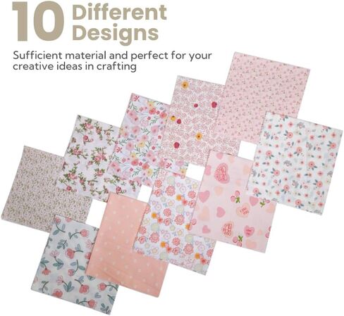 Fat Quarters Cotton Fabric Bundles, 10 Pcs 18" x 20" Precut Quilting Squares, Floral Prints for Crafts Sewing (Pink) in Saudi Arabia