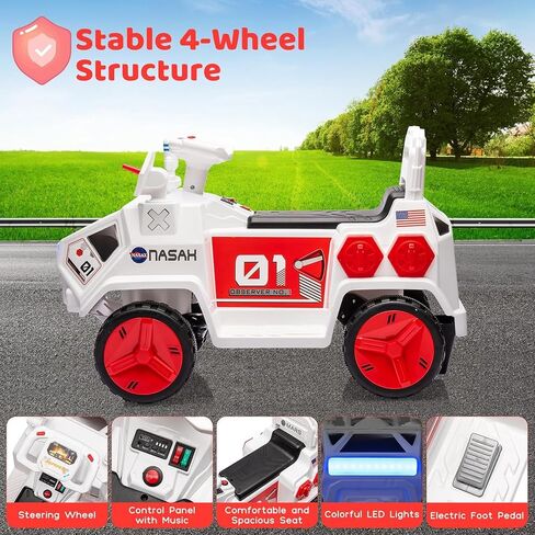 Kids Ride-On Car,Electric Toy for Kids,Mars Rover Adventure,W/Flash Lights, Music,Radar Rocket Sound & Flash Lights,Easy Control Electric Toddlers Car for Indoor/Outdoor Use,Pink in Saudi Arabia