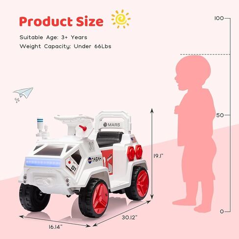 Kids Ride-On Car,Electric Toy for Kids,Mars Rover Adventure,W/Flash Lights, Music,Radar Rocket Sound & Flash Lights,Easy Control Electric Toddlers Car for Indoor/Outdoor Use,Pink in Saudi Arabia