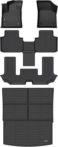 Binmotor-All Weather Floor Mats & Cargo Liner for 2018-2025 VW Atlas(7 Passenger Bench Seating), 3 Rows Full Set Car Mats TPE Material, Heavy Duty Car Floor Liners Guard Vw Atlas Accessories in Kuwait