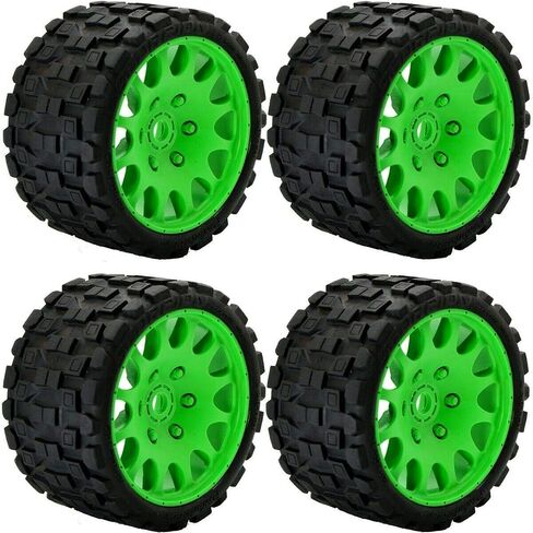 Powerhobby Scorpion Belted Monster Truck RC Tires/Wheels w 17mm Hex (4) Sport Compound FITS : Arrma Outcast Kraton Talion Notorious Fazon Speed Run Corally (Green) in Kuwait