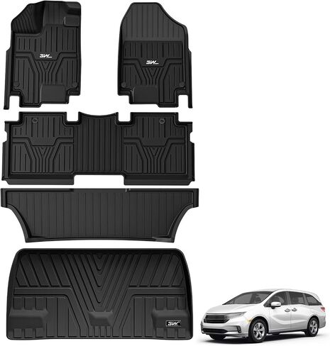 3W Floor Mats and Cargo Liner Compatible for Honda Odyssey 2018-2023 TPE All Weather Custom Fit Floor Liner and Cargo Mats 1st 2nd and 3rd Rows Car Mats and Trunk Liner Black in Kuwait