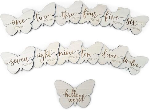 Baby Monthly Milestone Cards, Wooden Discs, Gender Neutral, Butterfly Shaped, Baby Shower Gifts (Butterfly) in Kuwait