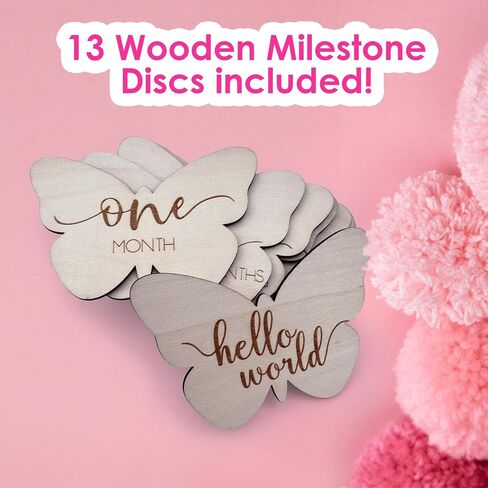 Baby Monthly Milestone Cards, Wooden Discs, Gender Neutral, Butterfly Shaped, Baby Shower Gifts (Butterfly) in Kuwait