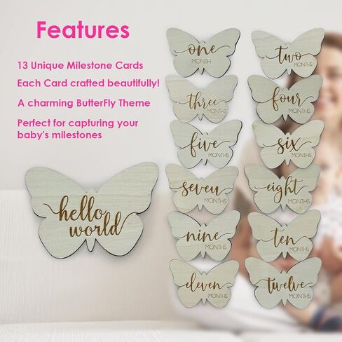 Baby Monthly Milestone Cards, Wooden Discs, Gender Neutral, Butterfly Shaped, Baby Shower Gifts (Butterfly) in Kuwait