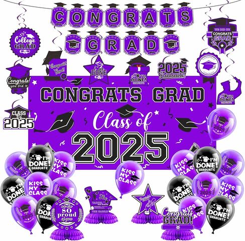 2025 مجموعة زخارف التخرج- فئة من 2025 ، زخارف الحفلات ، تهانينا لافتة ، خلفية ، درامات معلقة ، بالونات وعسل الأقطار العليا ، لوازم التخرج in Kuwait