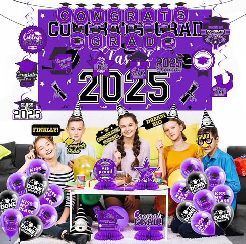 2025 مجموعة زخارف التخرج- فئة من 2025 ، زخارف الحفلات ، تهانينا لافتة ، خلفية ، درامات معلقة ، بالونات وعسل الأقطار العليا ، لوازم التخرج in Kuwait