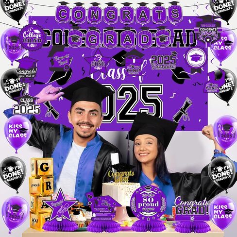 2025 مجموعة زخارف التخرج- فئة من 2025 ، زخارف الحفلات ، تهانينا لافتة ، خلفية ، درامات معلقة ، بالونات وعسل الأقطار العليا ، لوازم التخرج in Kuwait