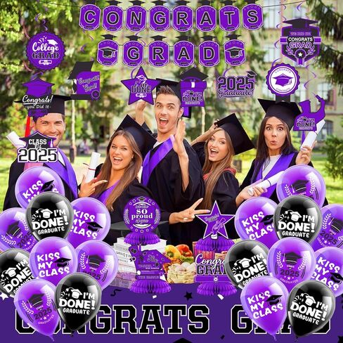 2025 مجموعة زخارف التخرج- فئة من 2025 ، زخارف الحفلات ، تهانينا لافتة ، خلفية ، درامات معلقة ، بالونات وعسل الأقطار العليا ، لوازم التخرج in Kuwait