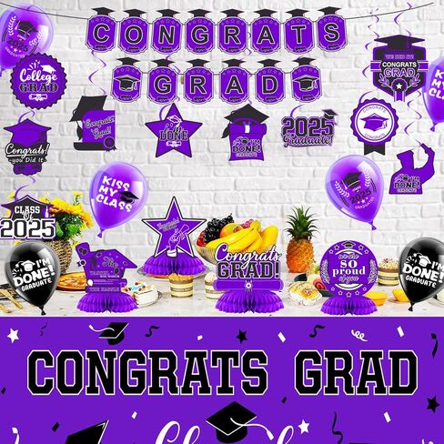 2025 مجموعة زخارف التخرج- فئة من 2025 ، زخارف الحفلات ، تهانينا لافتة ، خلفية ، درامات معلقة ، بالونات وعسل الأقطار العليا ، لوازم التخرج in Kuwait