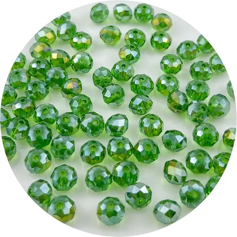 150Pcs 8MM Briolette Crystal Glass Beads Faceted Rondelle Glass Beads with Hole Glass Spacer Beads for Jewelry Making Bracelet Necklace DIY Craft Making Supplies(140-grass Green AB) in Kuwait