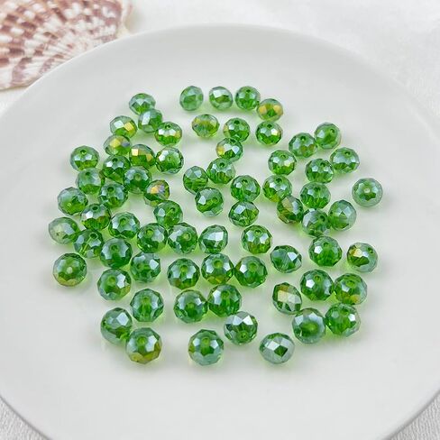 150Pcs 8MM Briolette Crystal Glass Beads Faceted Rondelle Glass Beads with Hole Glass Spacer Beads for Jewelry Making Bracelet Necklace DIY Craft Making Supplies(140-grass Green AB) in Kuwait