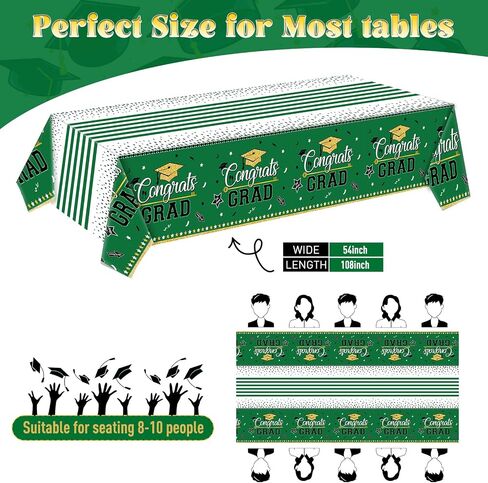 تخرج المائدة الزخارف الحزبية ، 3 حزمة فئة من 2025 تهانينا خريج التخرج الأخضر tablecover tablecover table table table table table coversable covers forms ، حجم كبير 54 "× 108" in Kuwait