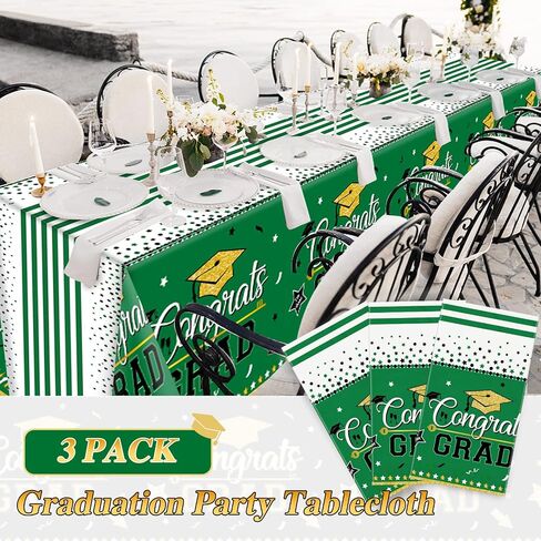 تخرج المائدة الزخارف الحزبية ، 3 حزمة فئة من 2025 تهانينا خريج التخرج الأخضر tablecover tablecover table table table table table coversable covers forms ، حجم كبير 54 "× 108" in Kuwait