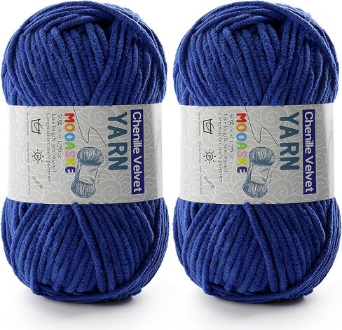 2 Pac Chenille Yarn for Crocheting - Blanket Yarn for Crocheting - Fluffy Yarn for Crochet, Baby Yarn for Crocheting Soft Blankets Weight Per Roll 50g/1.76oz, Length 60m/65yard (Dark Blue) in Saudi Arabia