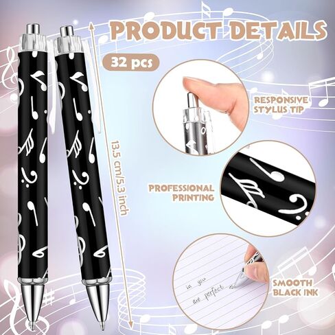 Spakon 32 PCS Musical Note Musical Note Arboint Music Music Homeed Goalty Gifts للمعلمين طلاب 1.00 ملم الحبر الأسود الحبر السلس في الكتابة المدرسية لمستلزمات المكتبية لمدرسة أعياد الميلاد in Kuwait