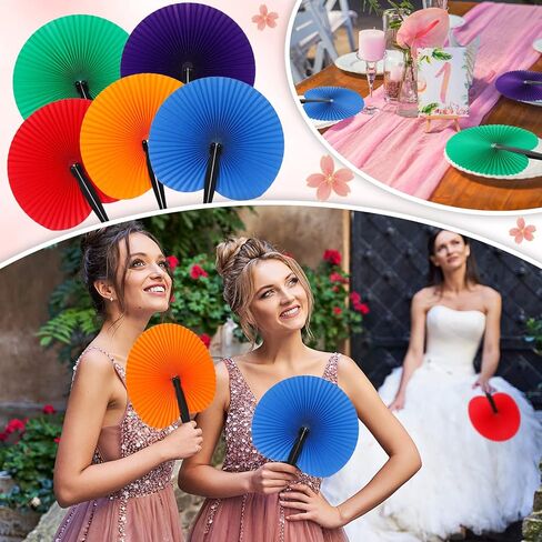 200 Pieces Wedding Fans Folding Paper Fans Paper Wedding Fans Round Shaped Folding Fans Handheld Fan with Plastic Handle for Wedding Celebration Birthday Party Favor (White) in Kuwait