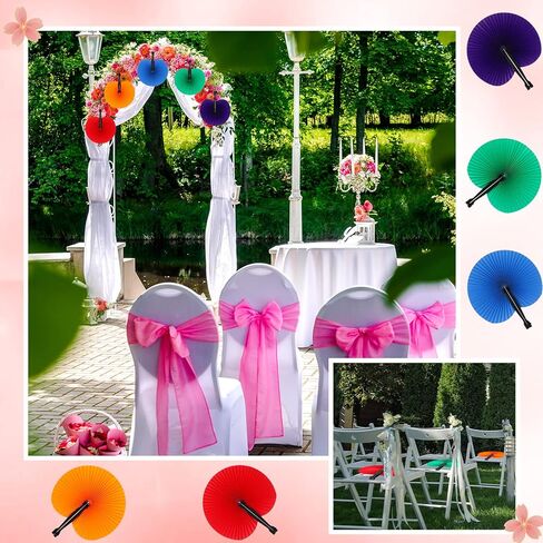 200 Pieces Wedding Fans Folding Paper Fans Paper Wedding Fans Round Shaped Folding Fans Handheld Fan with Plastic Handle for Wedding Celebration Birthday Party Favor (White) in Kuwait