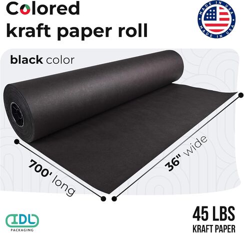 Jumbo Roll Black Kraft Paper 36" x 8400" (700 feet) - Craft Paper Roll 45 lb Thickness - Black Kraft Paper Roll for Art and Crafts - Wrapping Paper for Gifts, Moving and Packing by IDL Packaging in Saudi Arabia