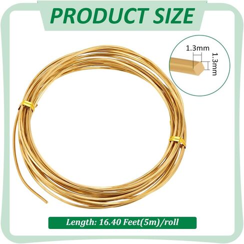 BENECREAT 16.4Ft Square Copper Wire, 16 Gauge Brass Wire, Half Hard Craft Wire for Jewelry Making, Gem Metal Wrap, Garden, Sculpting, Armature, Golden in Kuwait