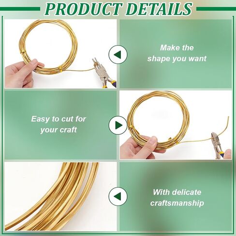 BENECREAT 16.4Ft Square Copper Wire, 16 Gauge Brass Wire, Half Hard Craft Wire for Jewelry Making, Gem Metal Wrap, Garden, Sculpting, Armature, Golden in Kuwait