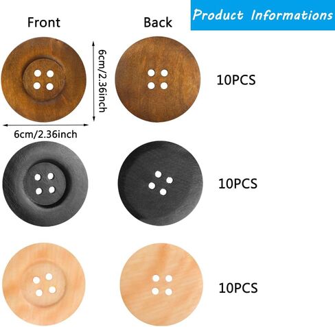 30 Pieces 2.36 Inch Large Wooden Buttons for Sewing Crafts, 4 Holes Big Size Round Sewing Button Large Wood Buttons for Craft Sewing DIY Clothing Decoration(Mixed Color) in Saudi Arabia