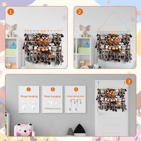 Stuffed Animal Storage Wall Hanging Net Hammock Plush Toy Organizer Holder Over The Door Storage for Stuffed Toy Net Storage Hammock Boho Macrame Hanging Net for Stuffed Animal in Kuwait