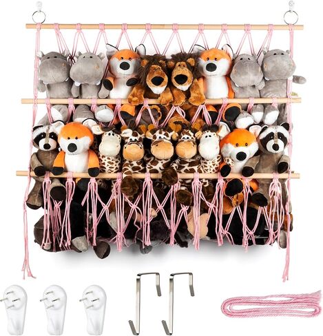 تخزين الحيوانات المحشوة، أرجوحة شبكية معلقة على الحائط من القطيفة، حامل منظم فوق الباب لتخزين الألعاب المحشوة، أرجوحة شبكية للتخزين، شبكة تعليق من بوهو مكرامية للحيوانات المحشوة in Kuwait