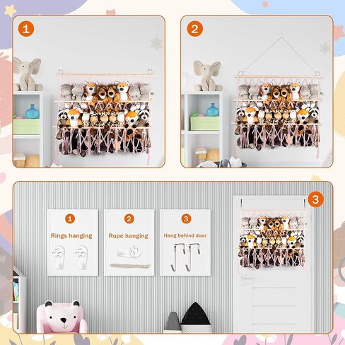 تخزين الحيوانات المحشوة، أرجوحة شبكية معلقة على الحائط من القطيفة، حامل منظم فوق الباب لتخزين الألعاب المحشوة، أرجوحة شبكية للتخزين، شبكة تعليق من بوهو مكرامية للحيوانات المحشوة in Kuwait