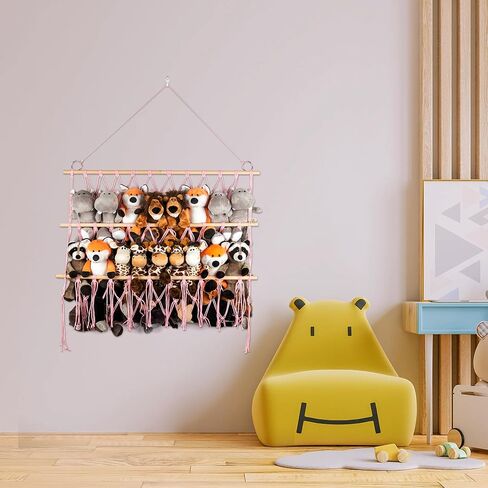 تخزين الحيوانات المحشوة، أرجوحة شبكية معلقة على الحائط من القطيفة، حامل منظم فوق الباب لتخزين الألعاب المحشوة، أرجوحة شبكية للتخزين، شبكة تعليق من بوهو مكرامية للحيوانات المحشوة in Kuwait