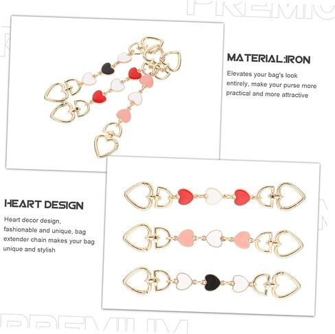 STOBOK 3pcs Bag Extension Chain Purse Handle Replacement Sling for Women Silver Purse Bag Extender Strap Body Tote Heart Extender Chain Claw Miss Metal in Kuwait