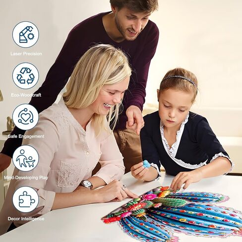 Wooden Jigsaw Puzzles for Adults and Kids, Cactus Gemstones 200 Piece Unique Shaped Puzzle, Family Game and Creative Wooden Puzzle Gift, Wall Art Decor, 10 x 11 Inch in Saudi Arabia