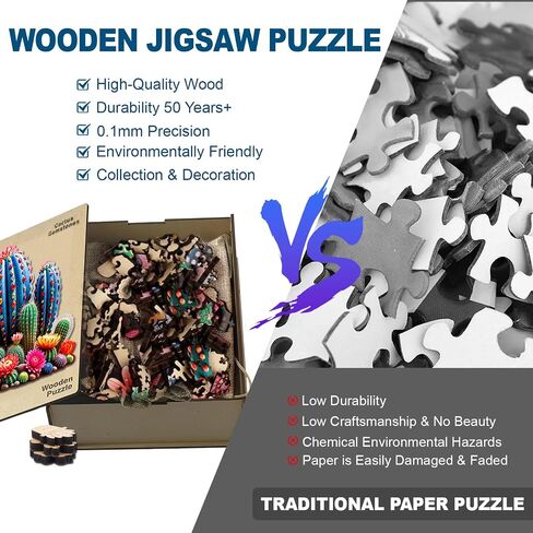 Wooden Jigsaw Puzzles for Adults and Kids, Cactus Gemstones 200 Piece Unique Shaped Puzzle, Family Game and Creative Wooden Puzzle Gift, Wall Art Decor, 10 x 11 Inch in Saudi Arabia