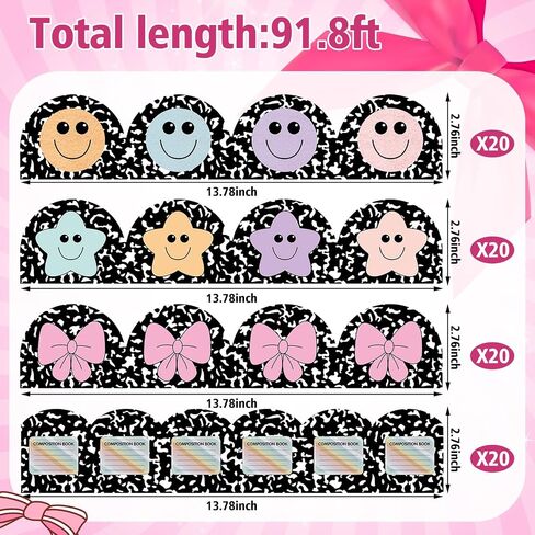 Supervitae 80 Pcs Coquette Pink Bow Classroom Bulletin Board Borders 91.8 Feet Back to School Coquette Pink Bulletin Board Border Stickers for Classroom Office Chalkboard Blackboard Whiteboard Decor in Saudi Arabia