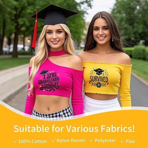 Graduation Iron on Transfers, 19 PCS Graduation Cap DTF Transfers Ready to Press Iron on Patch Decals, Tassel Heat Transfer Vinyl for T-Shirts Bag Clothing DIY Crafts in Saudi Arabia
