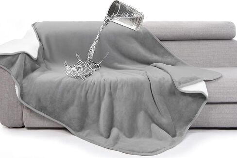 gogobunny Waterproof Bed Blanket, Reversible Sherpa Fleece Throw Blanket for Dog Puppy Cat, Furniture Cover Protects Bed Couch Sofa from Liquid Pee and Pet Fur (Grey, 50x60 inches) in Kuwait