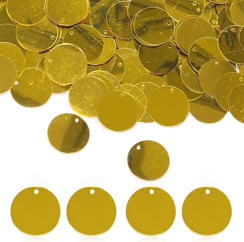 850 Pcs Loose Sequins Bulk, 20 mm Glitter Sequins Flat Sequins Round for Art, Flat Sequins with Hole Embroidery Craft Sequins for Sewing, Cafts, DIY, Jewelry Making, Gold in Saudi Arabia