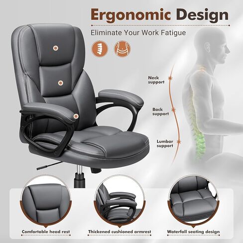 كرسي المكتب التنفيذي لشاهو ، باو كرسي بذراعين مريح للمكتب المنزلي مع عجلات ، أسود داكن in Kuwait