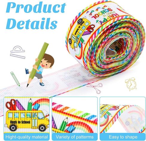 MTLEE 5 Rolls 25 Yards School Grosgrain Ribbons 2.5" Back to School Bus Pencil ABC Pattern Ribbons for Crafts Teacher Appreciation Gifts Wrapping Hair Bows Wreath Decoration(Stylish Style) in Saudi Arabia