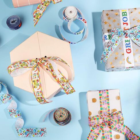 MTLEE 5 Rolls 25 Yards School Grosgrain Ribbons 2.5" Back to School Bus Pencil ABC Pattern Ribbons for Crafts Teacher Appreciation Gifts Wrapping Hair Bows Wreath Decoration(Stylish Style) in Saudi Arabia