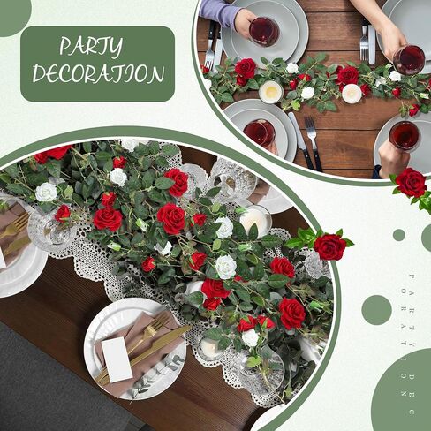 Valentine's Day Red and White Rose Vine Artificial Flower Garland Fake Flower 6ft Garland Artificial Silk Floral Hanging for Wedding Party Ceremony Outdoor Decor Pack of One in Saudi Arabia