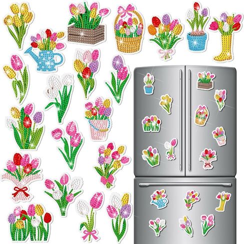 Saillong 20 Pcs Tulip Diamond Painting Magnets Spring Diamond Art Magnets Kits Refrigerator Magnetic Stickers for Fridge Home Adults DIY Crafts in Saudi Arabia