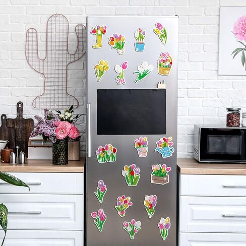 Saillong 20 Pcs Tulip Diamond Painting Magnets Spring Diamond Art Magnets Kits Refrigerator Magnetic Stickers for Fridge Home Adults DIY Crafts in Saudi Arabia