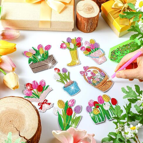 Saillong 20 Pcs Tulip Diamond Painting Magnets Spring Diamond Art Magnets Kits Refrigerator Magnetic Stickers for Fridge Home Adults DIY Crafts in Saudi Arabia