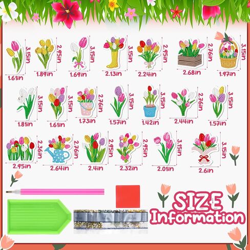 Saillong 20 Pcs Tulip Diamond Painting Magnets Spring Diamond Art Magnets Kits Refrigerator Magnetic Stickers for Fridge Home Adults DIY Crafts in Saudi Arabia