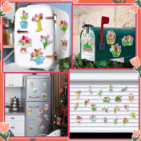 Saillong 20 Pcs Tulip Diamond Painting Magnets Spring Diamond Art Magnets Kits Refrigerator Magnetic Stickers for Fridge Home Adults DIY Crafts in Saudi Arabia