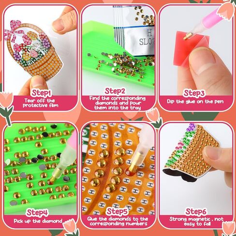 Saillong 20 Pcs Tulip Diamond Painting Magnets Spring Diamond Art Magnets Kits Refrigerator Magnetic Stickers for Fridge Home Adults DIY Crafts in Saudi Arabia