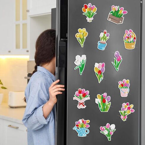 Saillong 20 Pcs Tulip Diamond Painting Magnets Spring Diamond Art Magnets Kits Refrigerator Magnetic Stickers for Fridge Home Adults DIY Crafts in Saudi Arabia