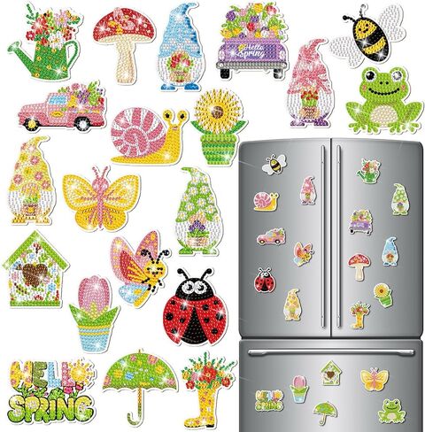 Saillong 20 Pcs Tulip Diamond Painting Magnets Spring Diamond Art Magnets Kits Refrigerator Magnetic Stickers for Fridge Home Adults DIY Crafts in Kuwait