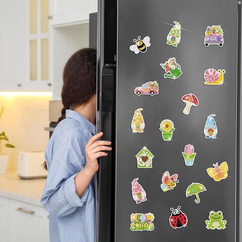 Saillong 20 Pcs Tulip Diamond Painting Magnets Spring Diamond Art Magnets Kits Refrigerator Magnetic Stickers for Fridge Home Adults DIY Crafts in Kuwait